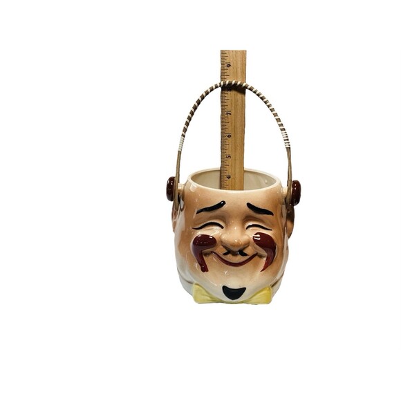Asian Man Head Planter With Handle 4.25in Deep - Picture 6 of 6